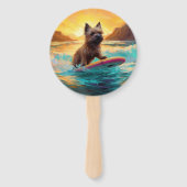 Cairn Terrier Strand Surfen Schilderij Handwaaier (Achterkant)