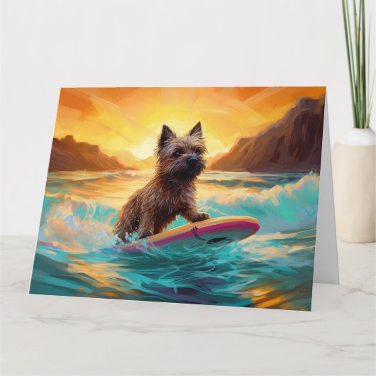 Cairn Terrier Strand Surfen Schilderij Kaart (Voorkant)