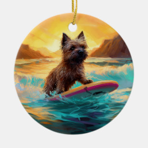 Cairn Terrier Strand Surfen Schilderij Keramisch Ornament