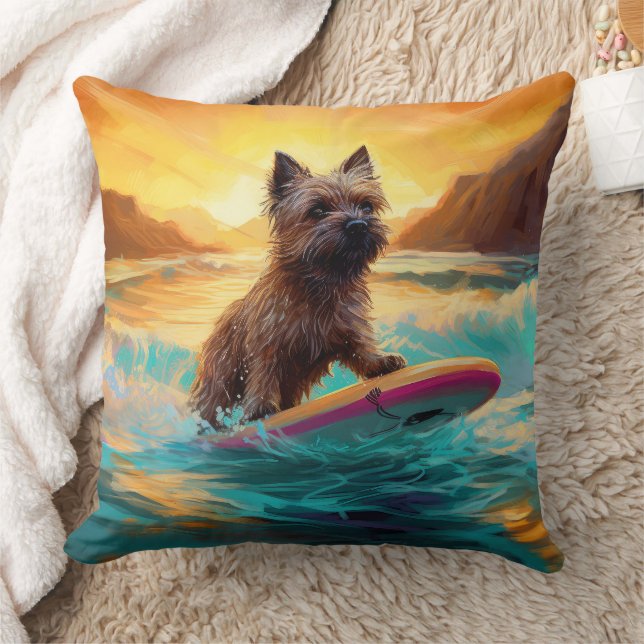 Cairn Terrier Strand Surfen Schilderij Kussen (Deken)