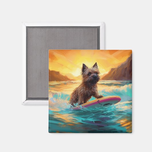 Cairn Terrier Strand Surfen Schilderij Magneet (Voorkant / Achterkant)