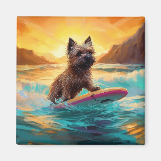 Cairn Terrier Strand Surfen Schilderij Magneet (Voorkant)