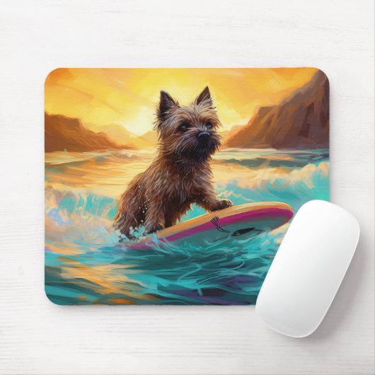 Cairn Terrier Strand Surfen Schilderij Muismat (Met muis)