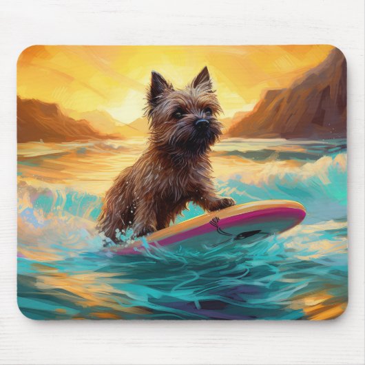 Cairn Terrier Strand Surfen Schilderij Muismat (Voorkant)