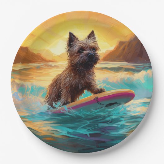 Cairn Terrier Strand Surfen Schilderij Papieren Bordje (Voorkant)