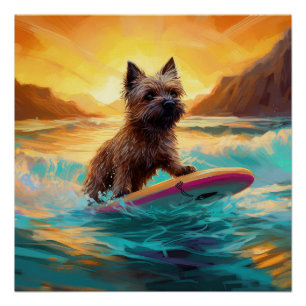Cairn Terrier Strand Surfen Schilderij Perfect Poster