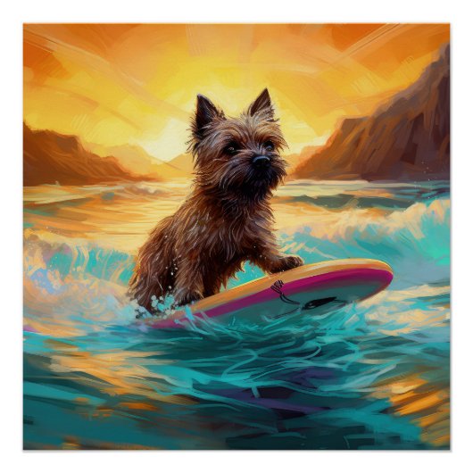 Cairn Terrier Strand Surfen Schilderij Perfect Poster (Voorkant)