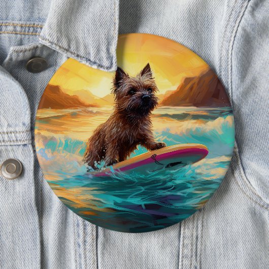 Cairn Terrier Strand Surfen Schilderij Ronde Button 6,0 Cm (In situ)