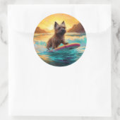 Cairn Terrier Strand Surfen Schilderij Ronde Sticker (Tas)