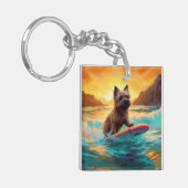 Cairn Terrier Strand Surfen Schilderij Sleutelhanger (Voorkant Links)