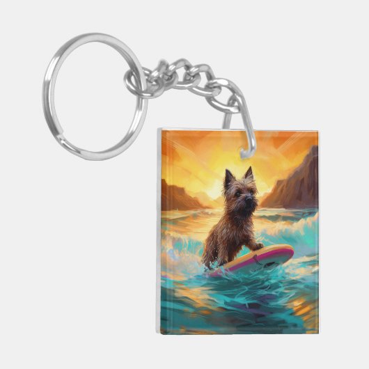 Cairn Terrier Strand Surfen Schilderij Sleutelhanger (Voorkant Links)