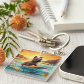 Cairn Terrier Strand Surfen Schilderij Sleutelhanger (Voorkant Rechts)