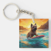 Cairn Terrier Strand Surfen Schilderij Sleutelhanger (Voorkant)