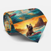 Cairn Terrier Strand Surfen Schilderij Stropdas (Opgerold)