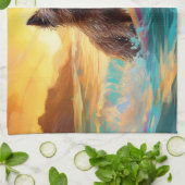 Cairn Terrier Strand Surfen Schilderij Theedoek (Gevouwen)