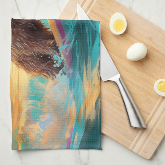 Cairn Terrier Strand Surfen Schilderij Theedoek (Quarter Fold)