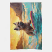 Cairn Terrier Strand Surfen Schilderij Theedoek (Verticaal)