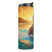 Cairn Terrier Strand Surfen Schilderij Thermosbeker (Gedraaid links)