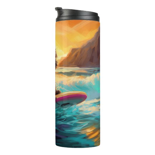 Cairn Terrier Strand Surfen Schilderij Thermosbeker (Geroteerd rechts)