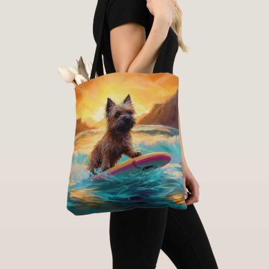 Cairn Terrier Strand Surfen Schilderij Tote Bag (Dichtbij)