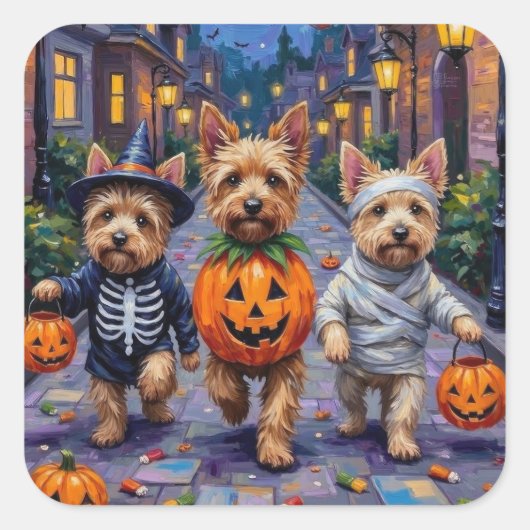 Cairn Terrier Trick-or-Treating Halloween kostuums Vierkante Sticker (Voorkant)