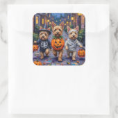 Cairn Terrier Trick-or-Treating Halloween kostuums Vierkante Sticker (Tas)