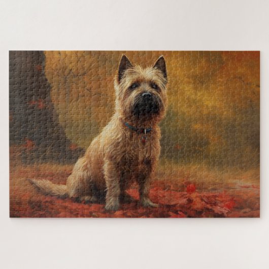 Cairn Terrier tussen herfstbladeren inspireert Legpuzzel (Horizontaal)
