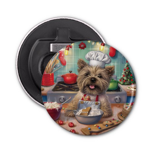 Cairn Terrier Vakantie Bakken: Feestelijke Kerstmi Button Flesopener (Voorkant)