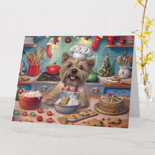 Cairn Terrier Vakantie Bakken: Feestelijke Kerstmi Kaart (Gele Bloem)