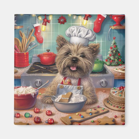 Cairn Terrier Vakantie Bakken: Feestelijke Kerstmi Magneet (Voorkant)