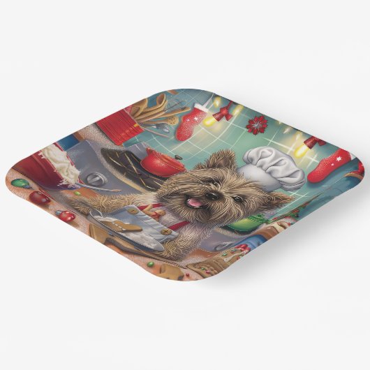 Cairn Terrier Vakantie Bakken: Feestelijke Kerstmi Papieren Bordje (Gebogen)