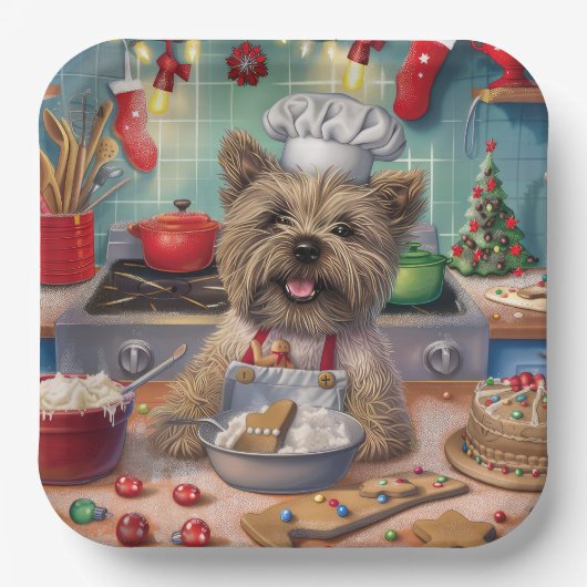 Cairn Terrier Vakantie Bakken: Feestelijke Kerstmi Papieren Bordje (Voorkant)