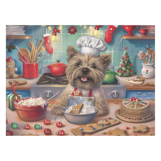 Cairn Terrier Vakantie Bakken: Feestelijke Kerstmi Tafelkleed (Voorkant (Horizontaal))