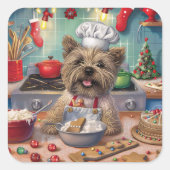Cairn Terrier Vakantie Bakken: Feestelijke Kerstmi Vierkante Sticker (Voorkant)