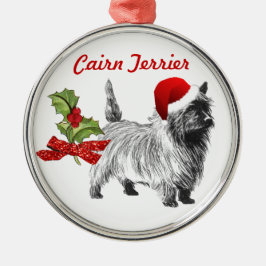 Cairn Terrier w / Santa Pet Holly Christmas Metalen Ornament