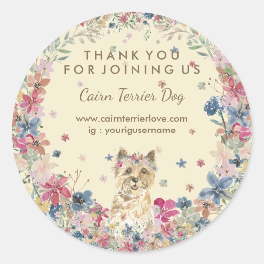 Cairn Terrier Waterverf Floral Crown Cute Ronde Sticker (Voorkant)