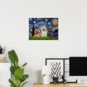 Cairn Terriërs (drie) - De sterrennacht Poster (Thuiskantoor)