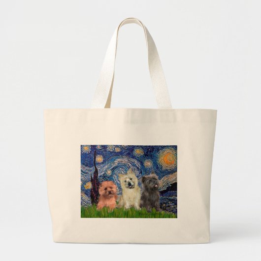 Cairn Terriërs (drie) - Sterrennacht Grote Tote Bag (Voorkant)
