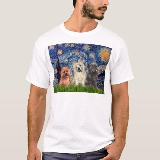 Cairn Terriërs (drie) - Sterrennacht T-shirt (Voorkant)