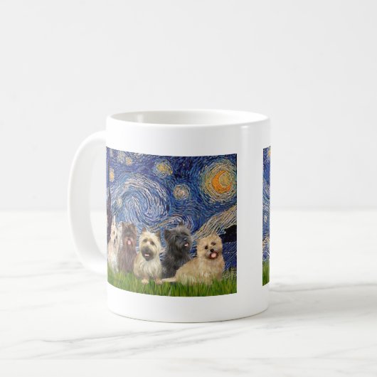 Cairn Terriers (Vijf) - Sterrennacht Koffiemok (Voorkant links)