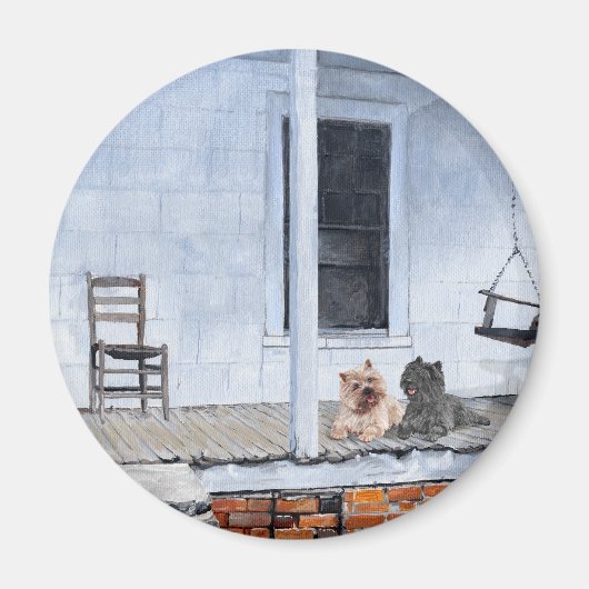 Cairn Terriers wachten buiten de winkel Magneet (Voorkant)
