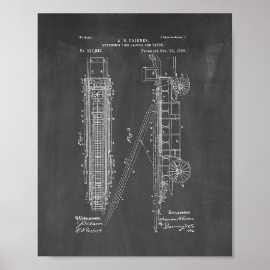 Cairnes Extension Fire ladder and Truck Patent - C Poster (Voorkant)