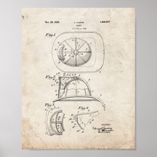 Cairns Fireman Helmet Patent - Oude look Poster (Voorkant)