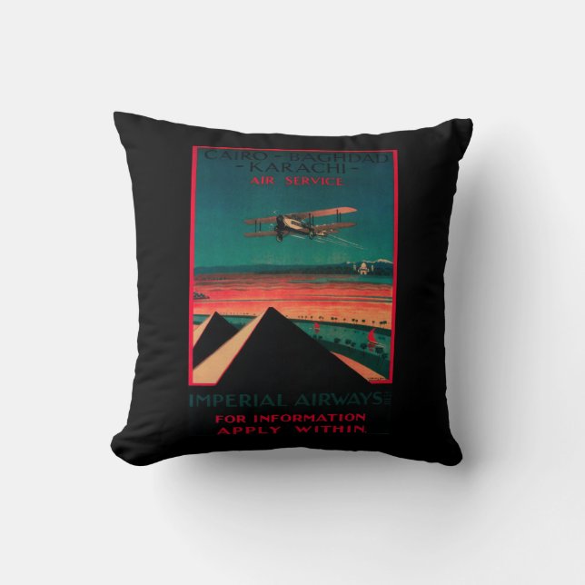 Caïro - Bagdad - Karachi Luchtvaart Vintage Poster Kussen (Voorkant)