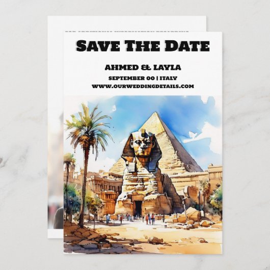 Caïro bruiloft save the date Sfinx piramide Egypte (Voorkant / Achterkant)