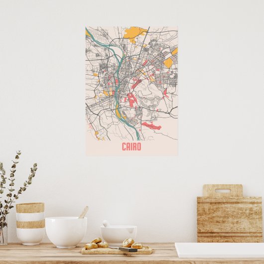 Caïro - Egypt Chalk City Map Poster (Keuken)