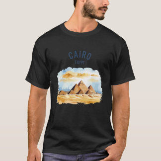 Cairo Egypt Pyramids Vintage Watercolor Scenic Nat T-shirt