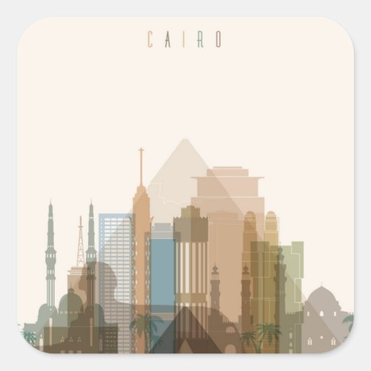 Caïro, Egypte | City Skyline Vierkante Sticker (Voorkant)