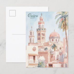 Caïro Egypte Gouache Schilderillustratie Reizen Briefkaart