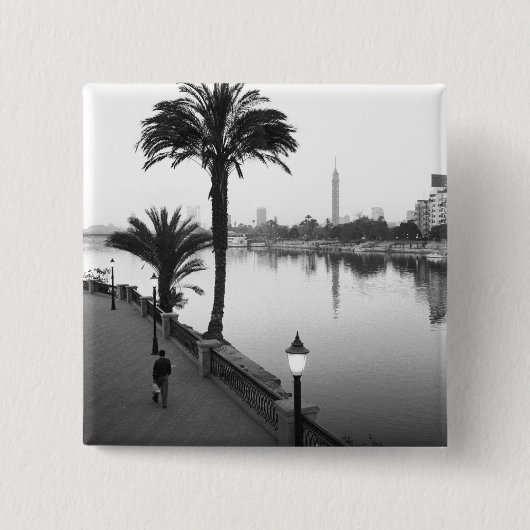 Caïro Egypte, Langs de Nijl Vierkante Button 5,1 Cm (Voorkant)